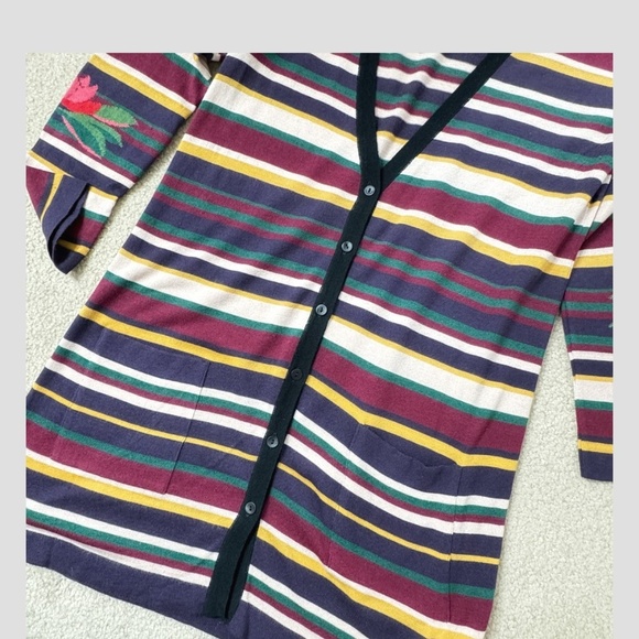 Aldo Martins Striped Cardigan Button Front VNeck Multi Color Sweater Lightweight - Picture 7 of 15